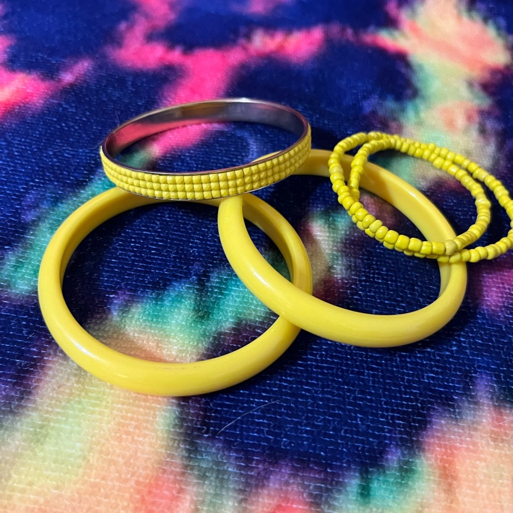 Bright Yellow 4 Piece Bracelet Stack Acrylic - Picture 3 of 3